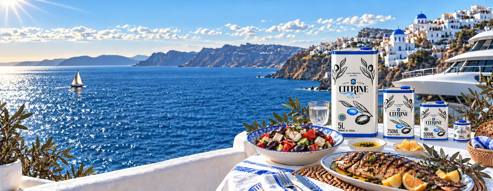 The complete Citrine product collection overlooking the Aegean Sea