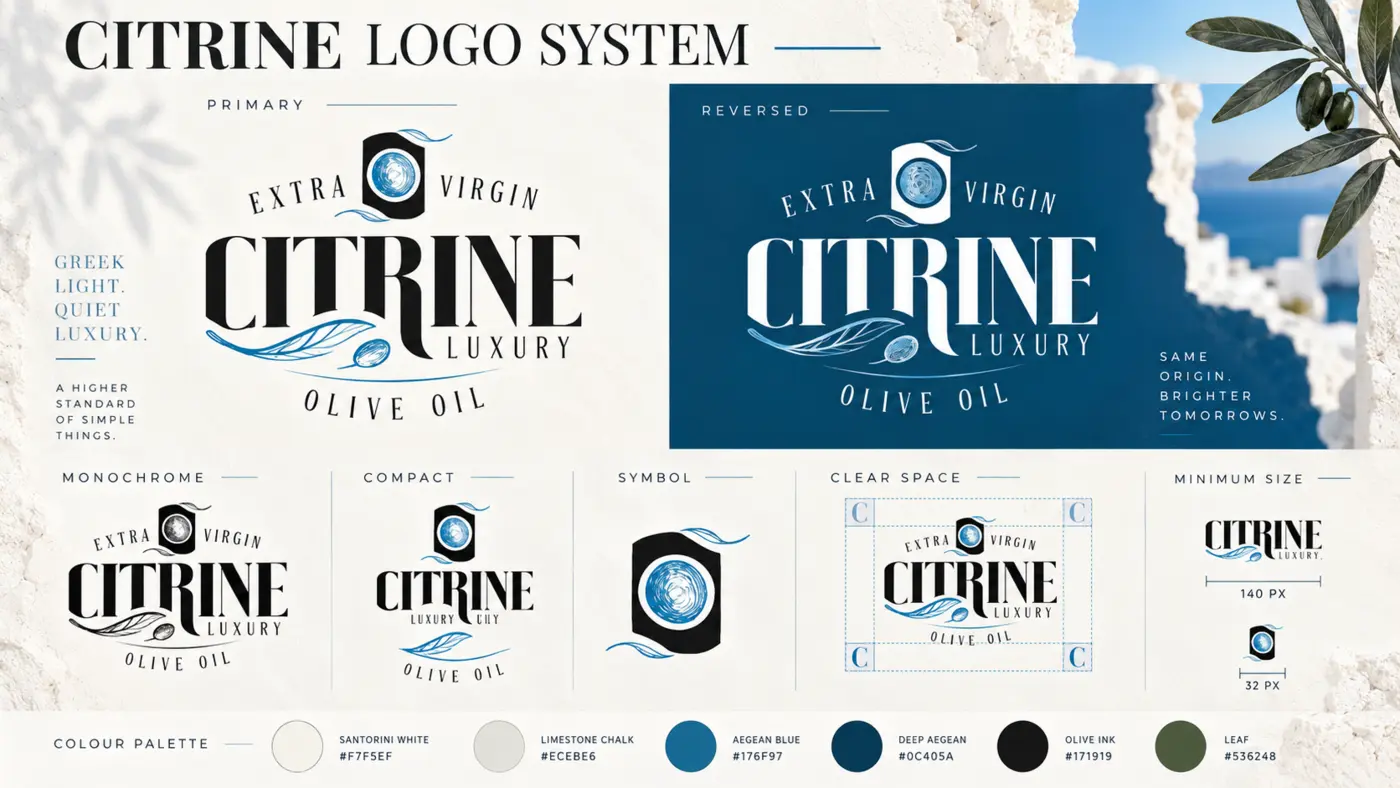 Citrine primary, reversed, monochrome and compact logo system