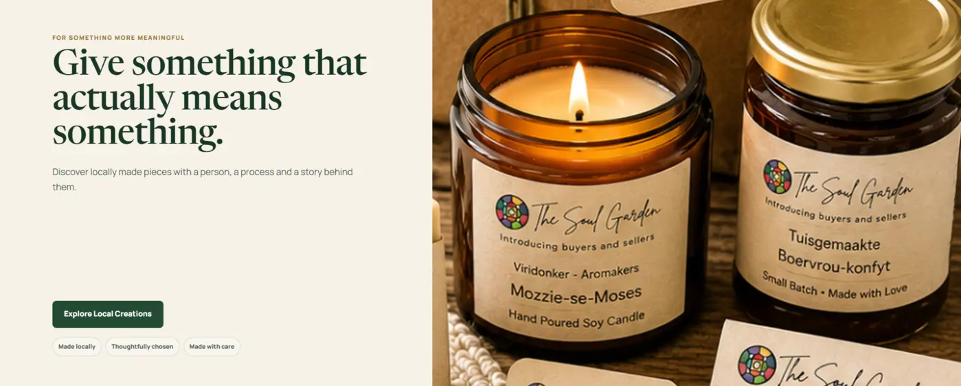 The Soul Garden product story featuring locally made candles