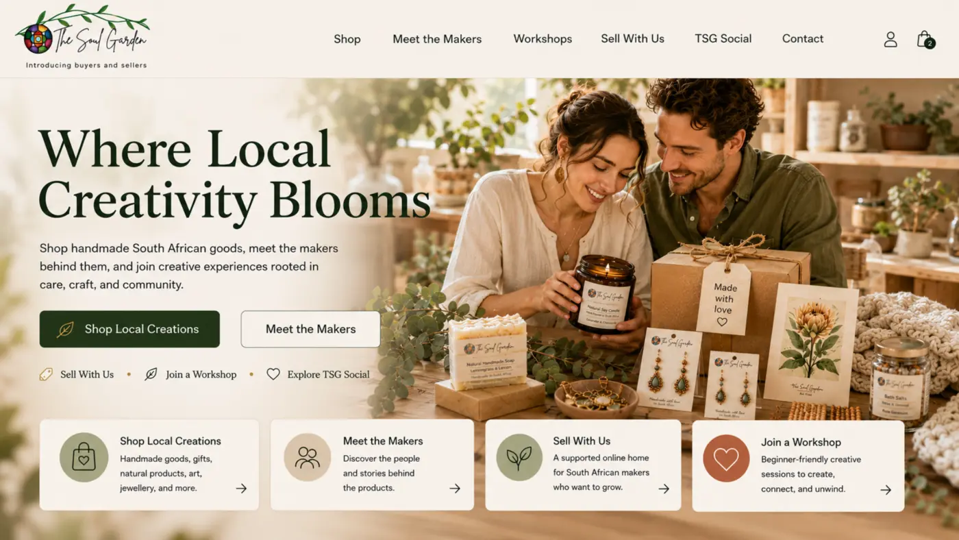The Soul Garden homepage with clear audience paths
