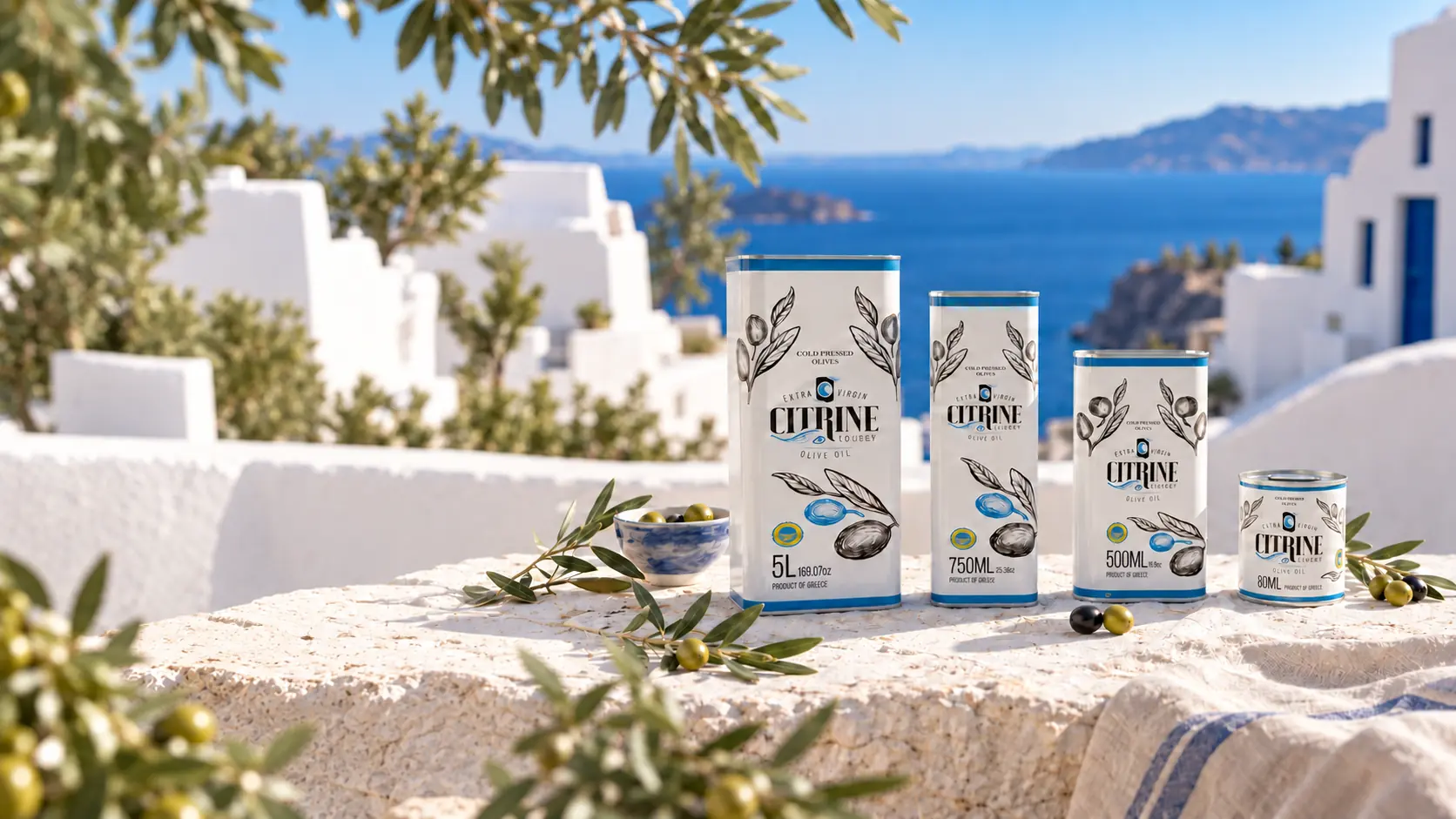 Citrine white and blue olive oil family