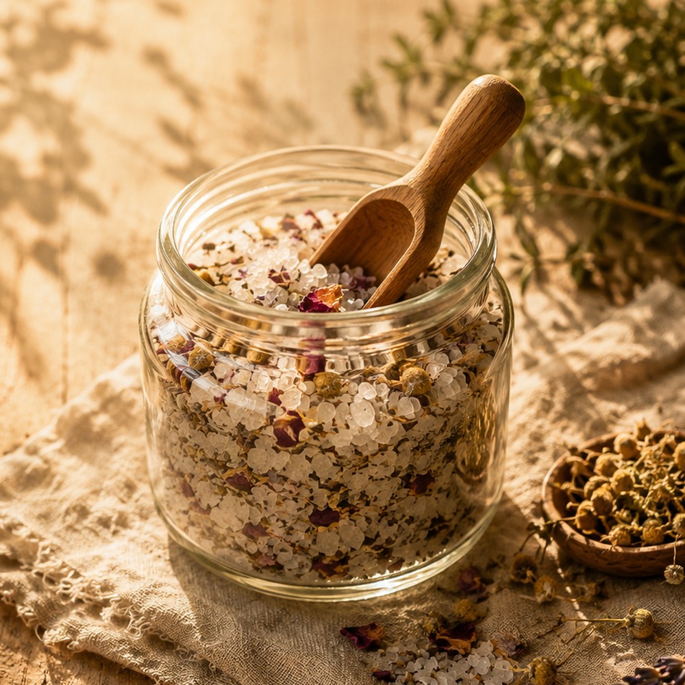 Lavender and rose bath salts with botanicals