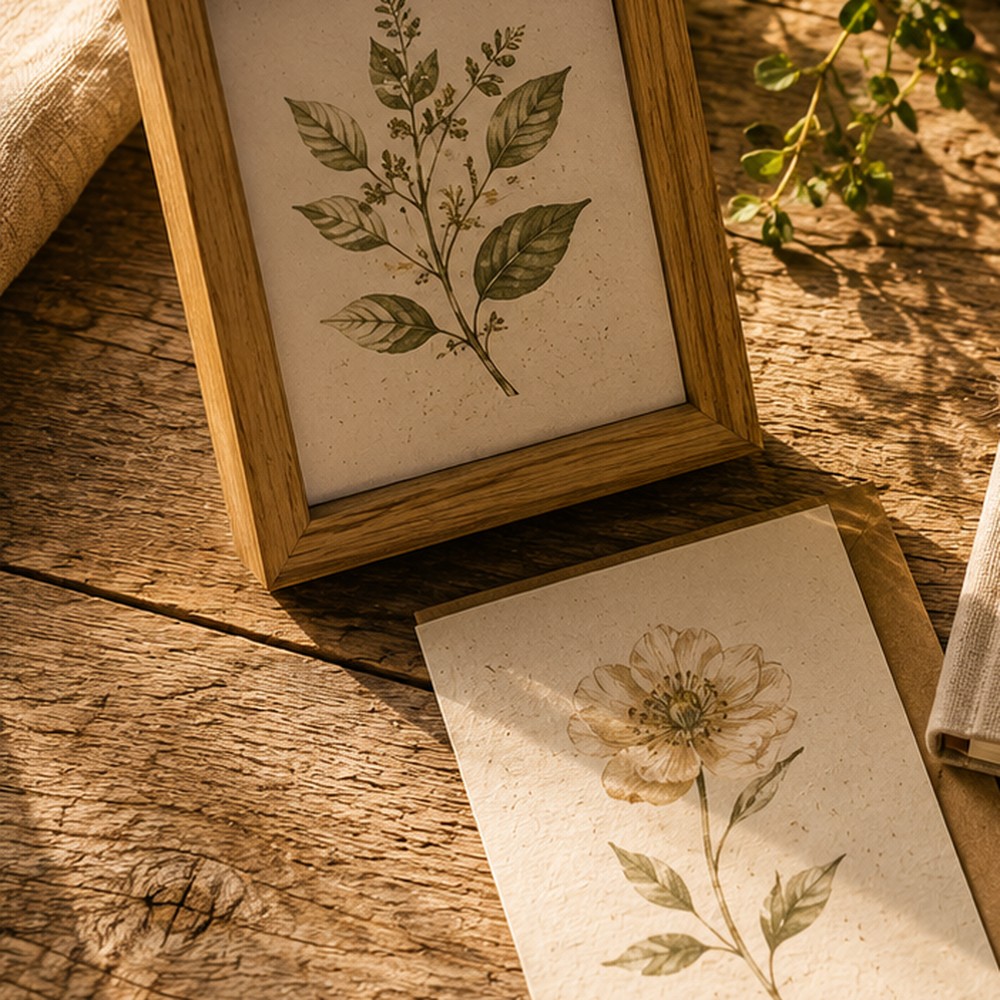 Botanical note cards and framed botanical art