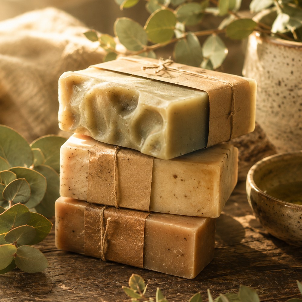Three handmade eucalyptus soap bars