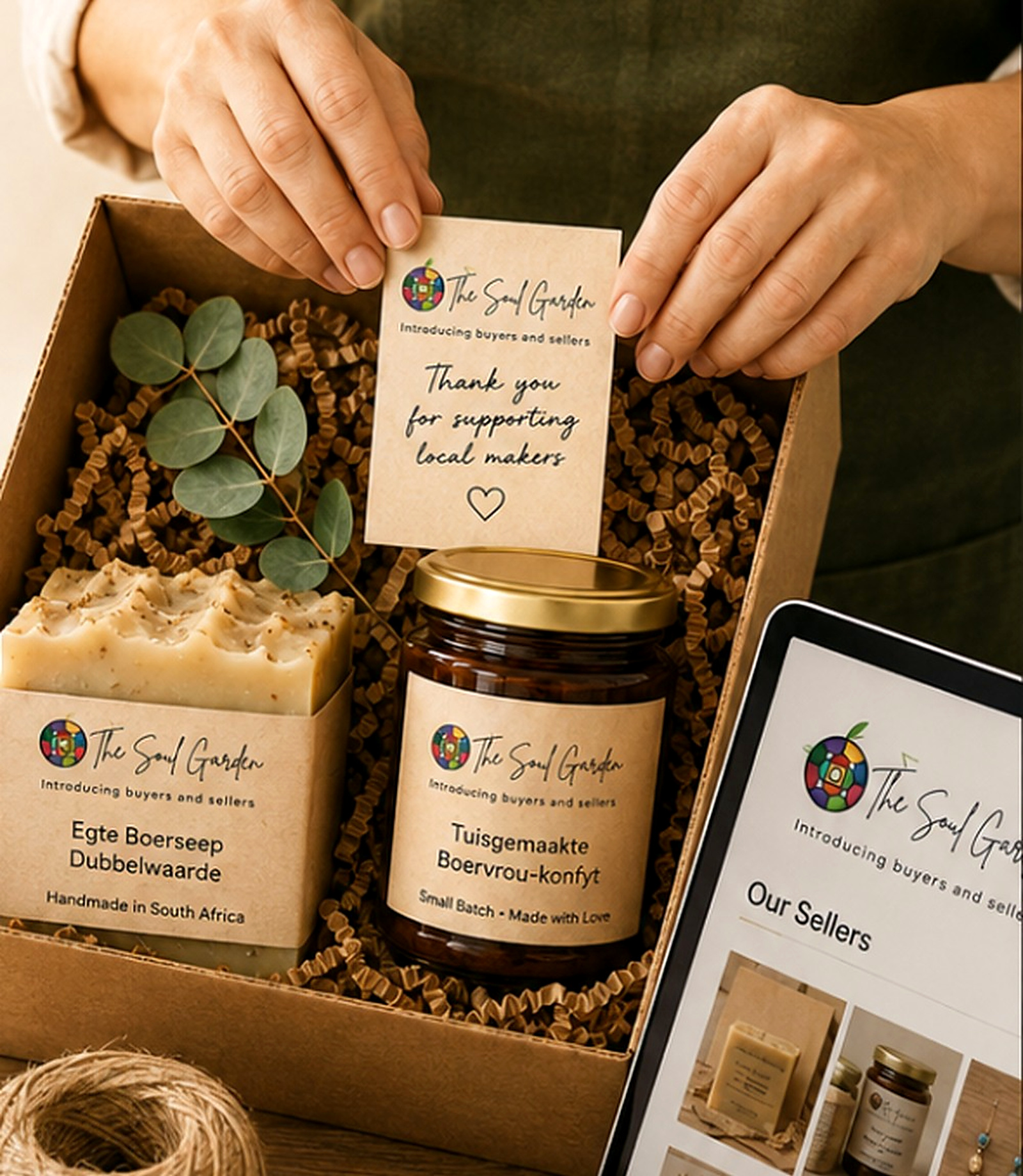 A maker packing natural handmade products