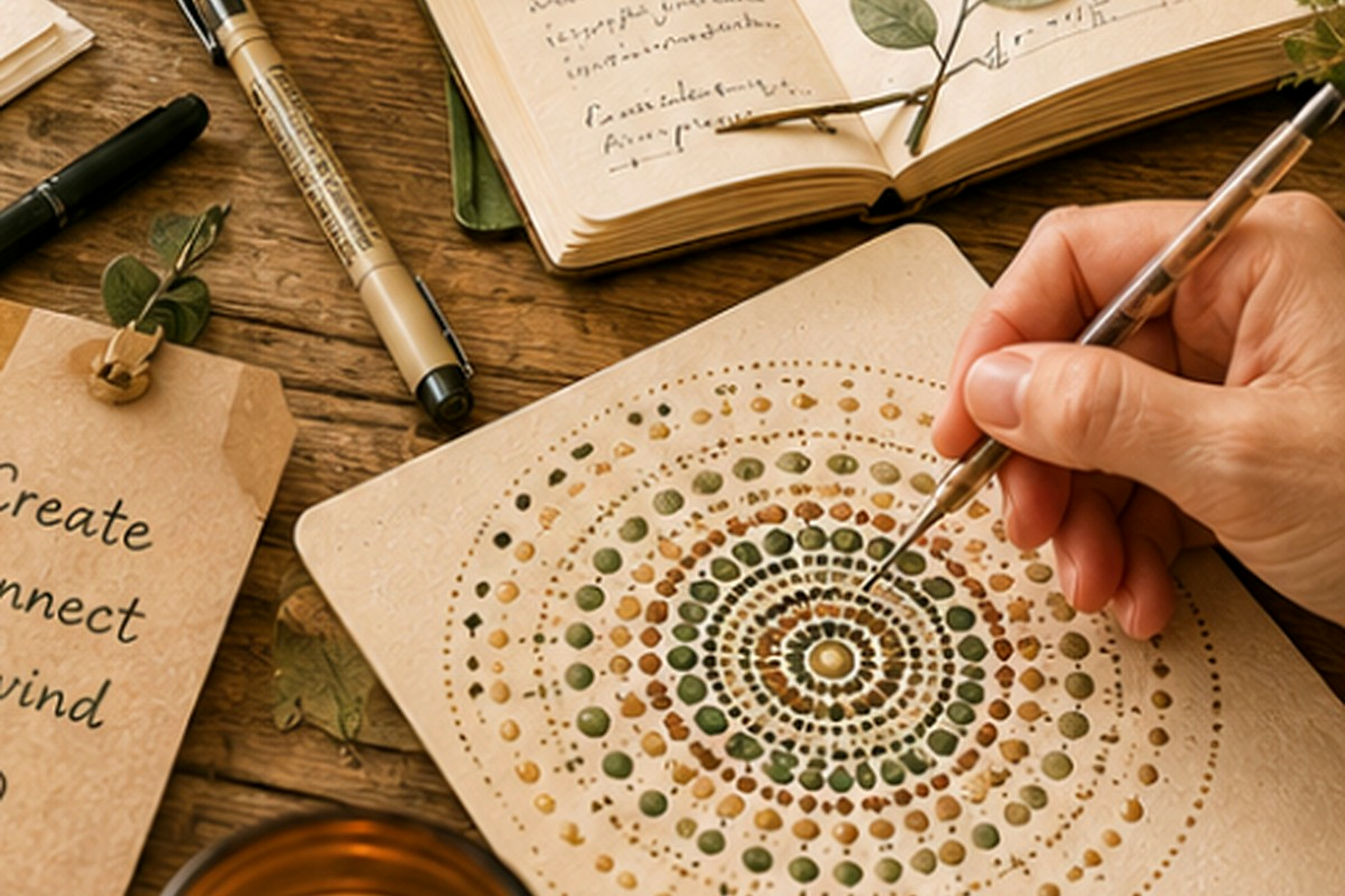 Hands creating a detailed dot-art design