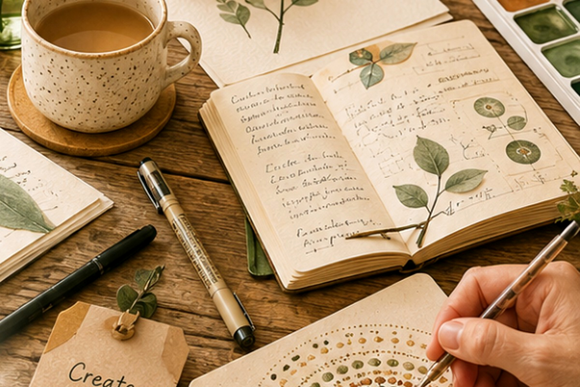 Junk journaling materials and hands creating